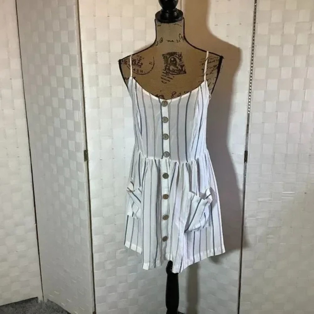 NWT OCEAN DRIVE button front striped mini dress Large
